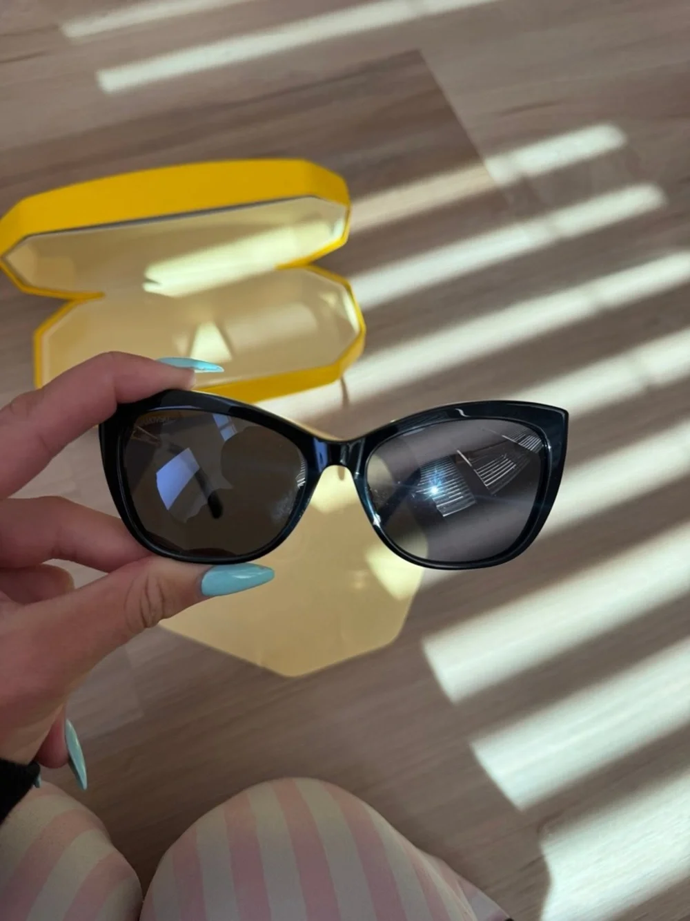 Swarovski Black Sunglasses with Gold Arms, Crystals and Pearl